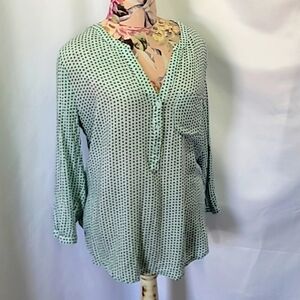 FREE with Purchase IRIS 100% Rayon Floral V Neck Long Sleeve Blouse Teal…